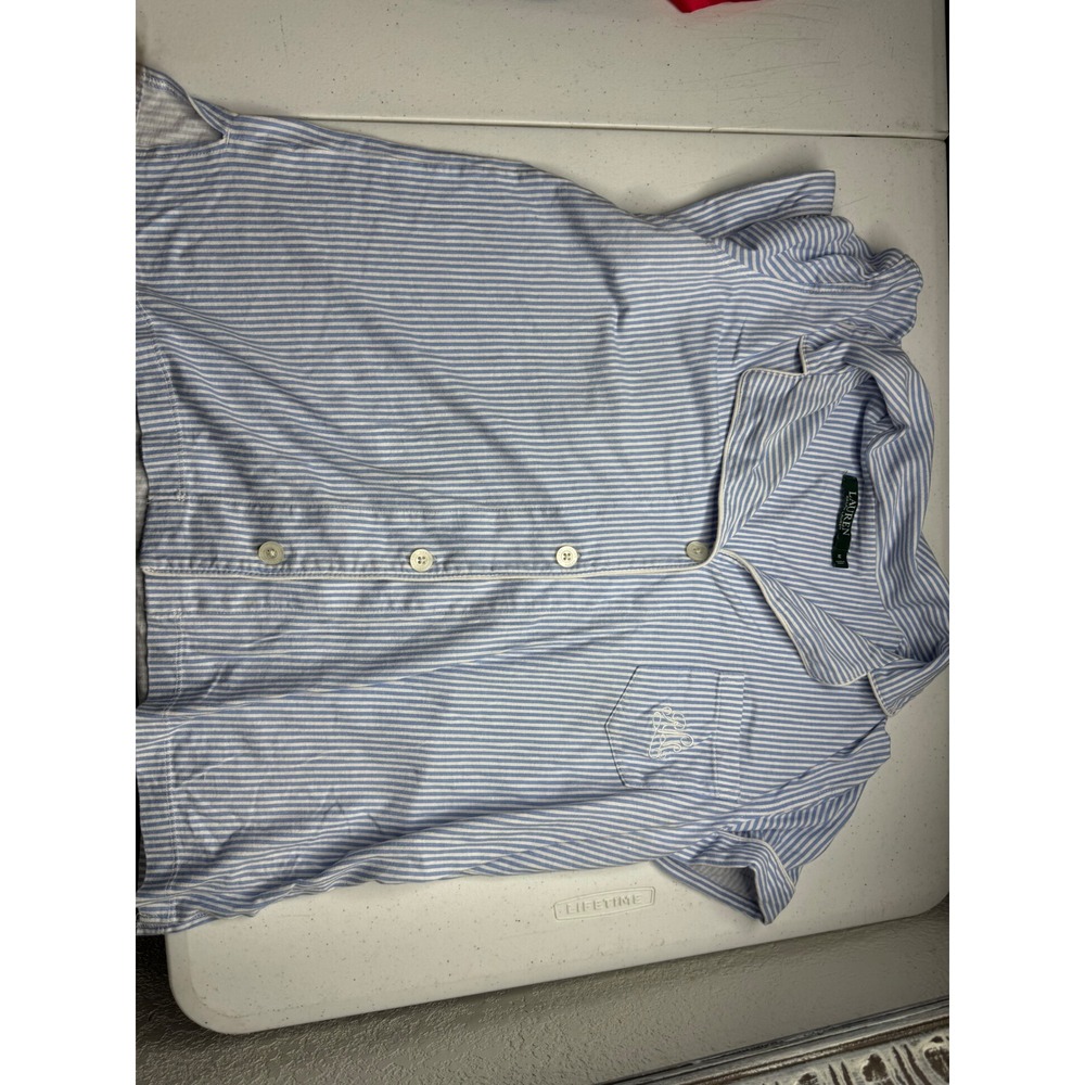 Lauren Ralph Lauren Mens Blue White Striped Pajama Set Short Sleeve Shorts Size